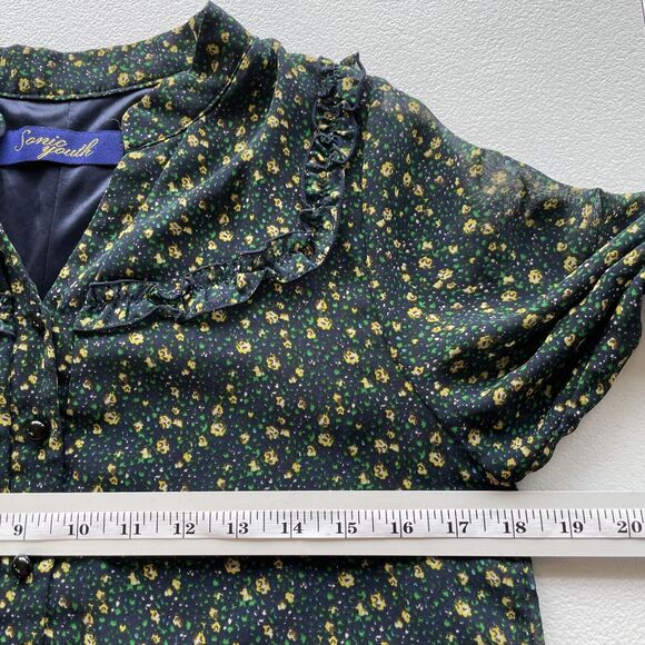 Sonic Youth Dress Long Sleeve Floral Print Mini Dress Tiered Ruffle V-Neck Small - Picture 9 of 12